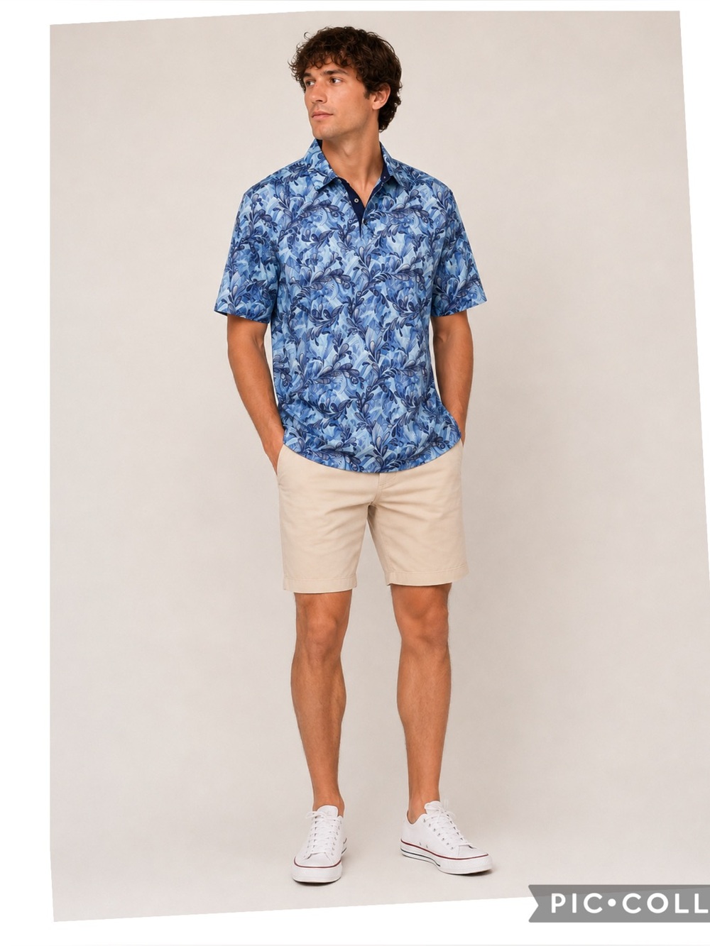 Luciano Visconti Sport Edition Blue Paisley Leaf Polo Mercerized Pima Cotton